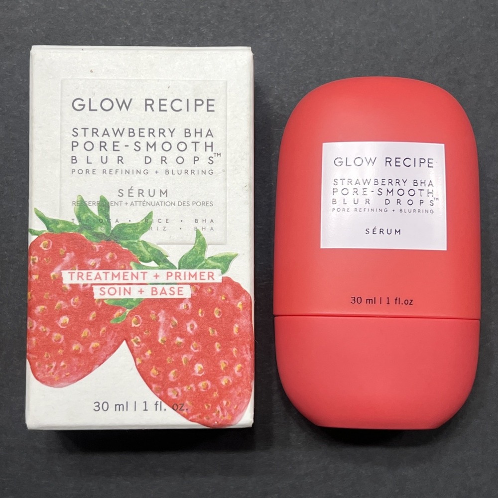GLOW RECIPE Strawberry BHA Pore-Smooth Blur Drops 30ml / 1 fl oz Travel Size NIB